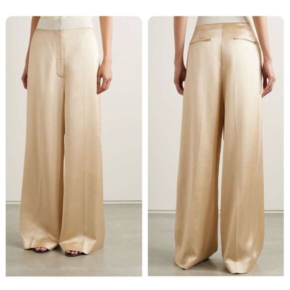 NWT KHAITE Banton satin and faille wide-leg pants Size 4 $1180 - Picture 1 of 11